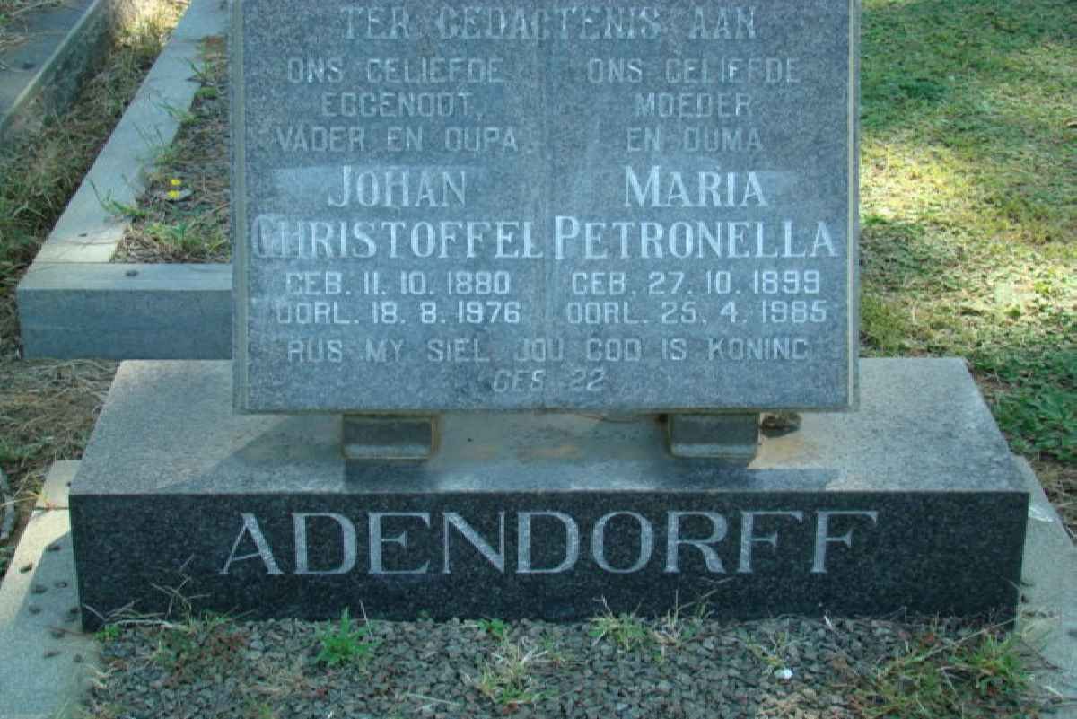 ADENDORFF Johan Christoffel 1880-1976 &amp; Maria Petronella 1899-1985