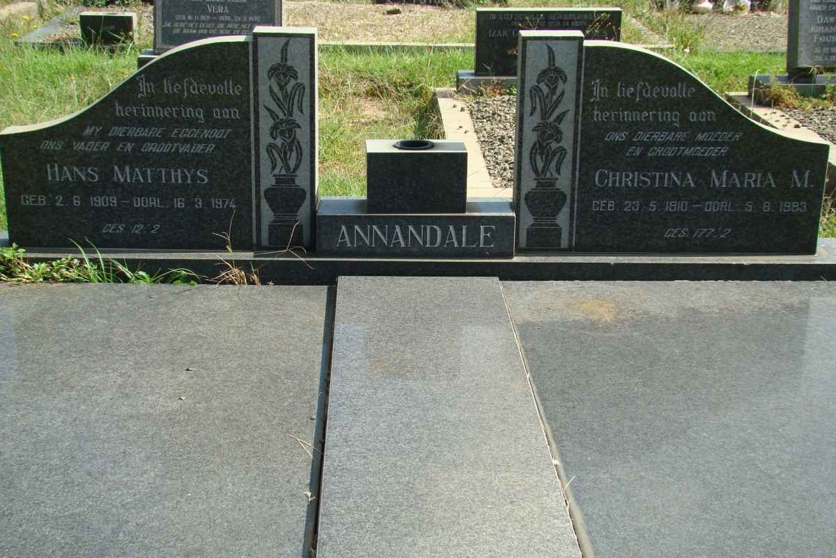 ANNANDALE Hans Matthys 1909-1974 &amp; Christina Maria M. 1910-1983