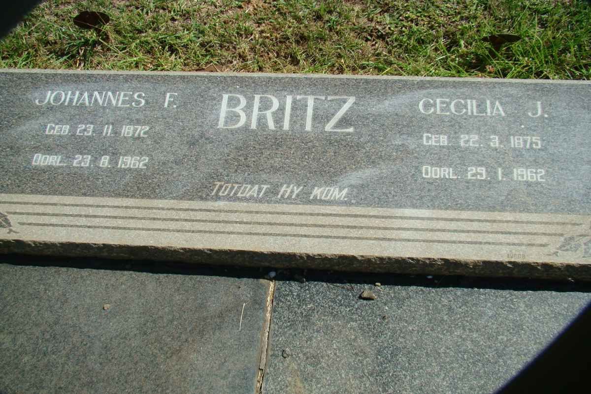 BRITZ Johannes F. 1872-1962 &amp; Cecilia J. 1875-1962