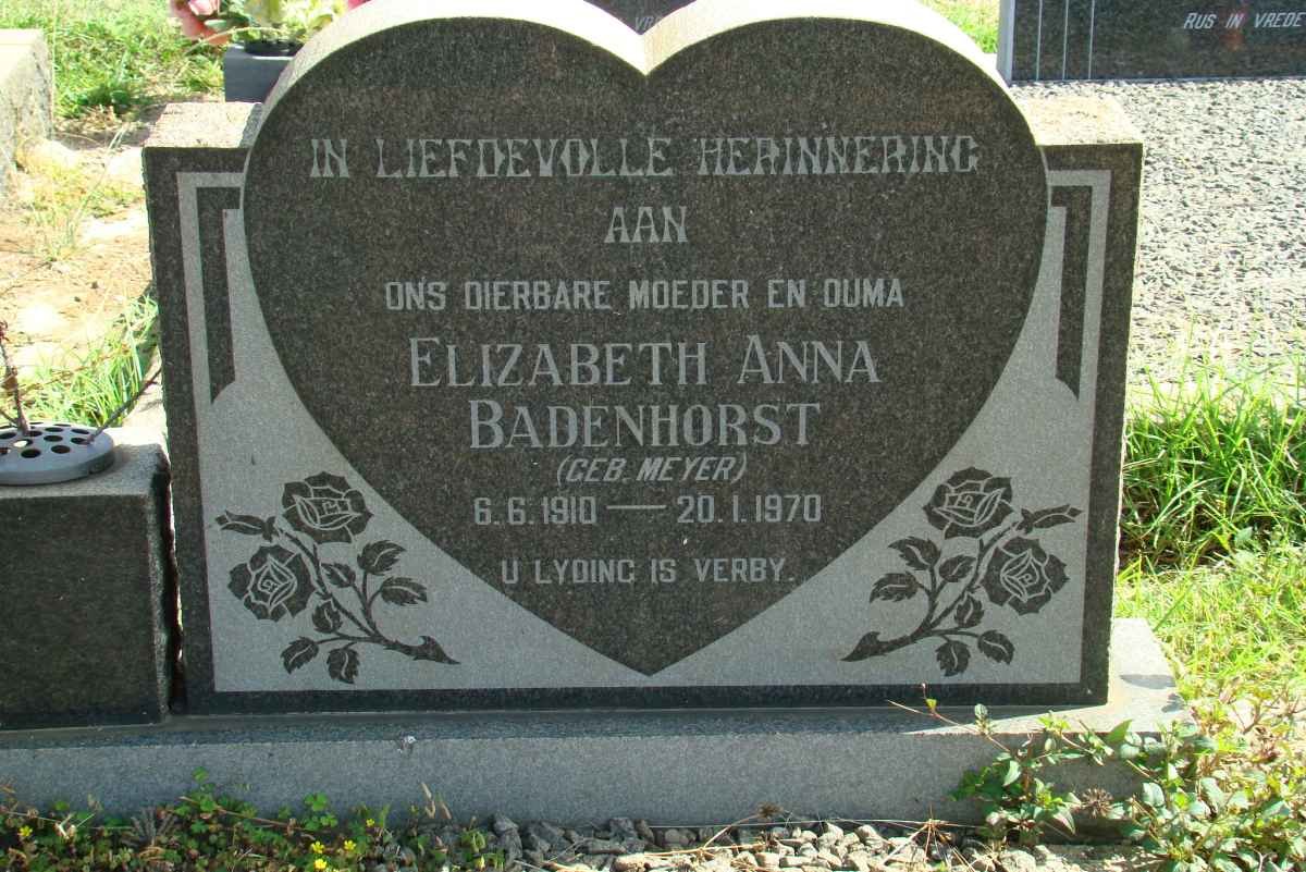 BADENHORST Elizabeth Anna nee MEYER 1910-1970