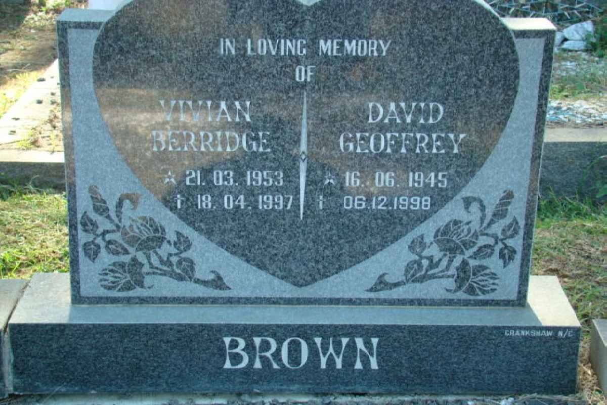 BROWN David Geoffrey 1945-1998 &amp; Vivian Berridge 1953-1997