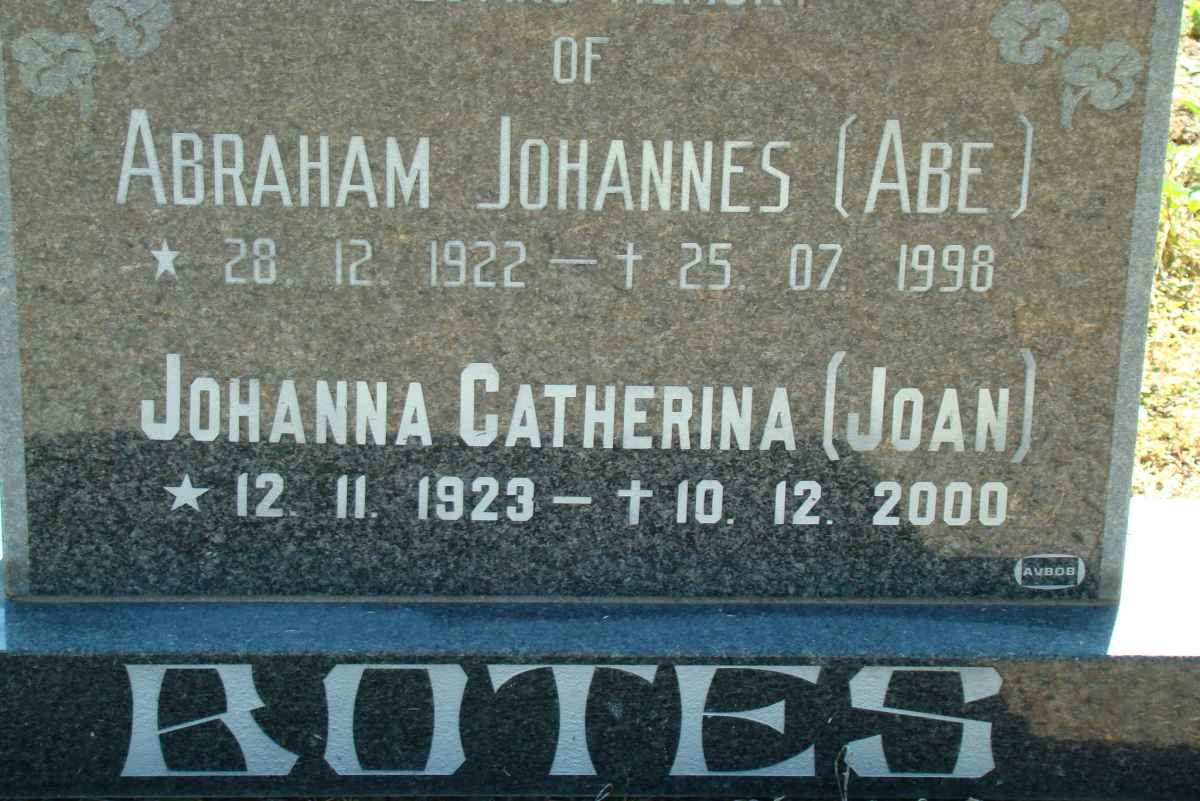 BOTES Abraham Johannes 1922-1998 &amp; Johanna Catherina 1923-2000