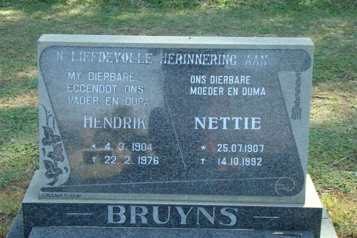 BRUYNS Henddrik 1904-1976 &amp; Nettie 1907-1992
