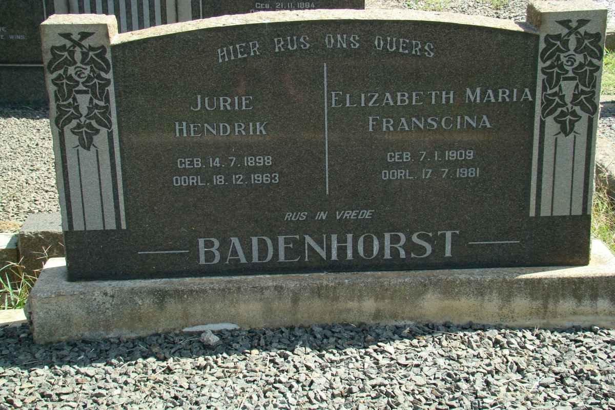 BADENHORST Jurie Hendrik 1898-1963 &amp; Elizabeth Maria Franscina 1909-1981