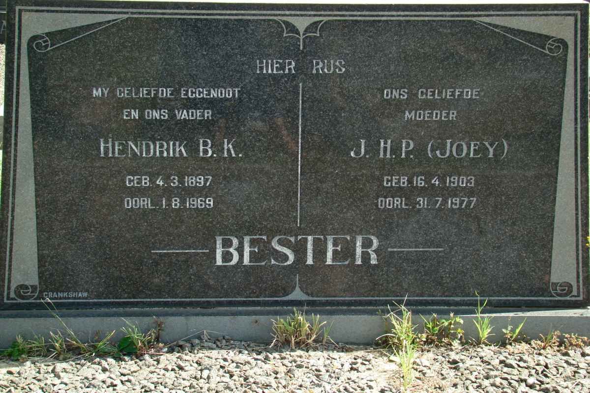 BESTER Hendrik B.K. 1897-1969 &amp; J.H.P. 1903-1977