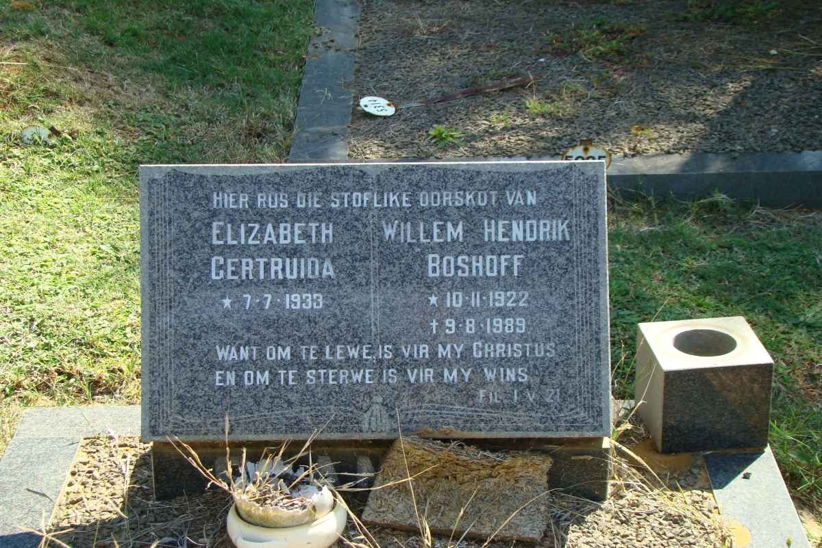 BOSHOFF Willem Hendrik 1922-1989 &amp; Elizabeth Gertruida 1933-