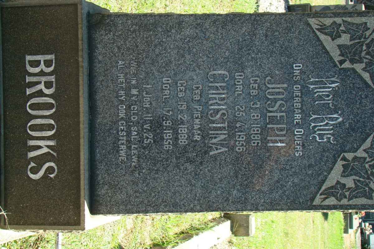 BROOKS Joseph 1886-1956 &amp; Christina PIENAAR 1888-1956