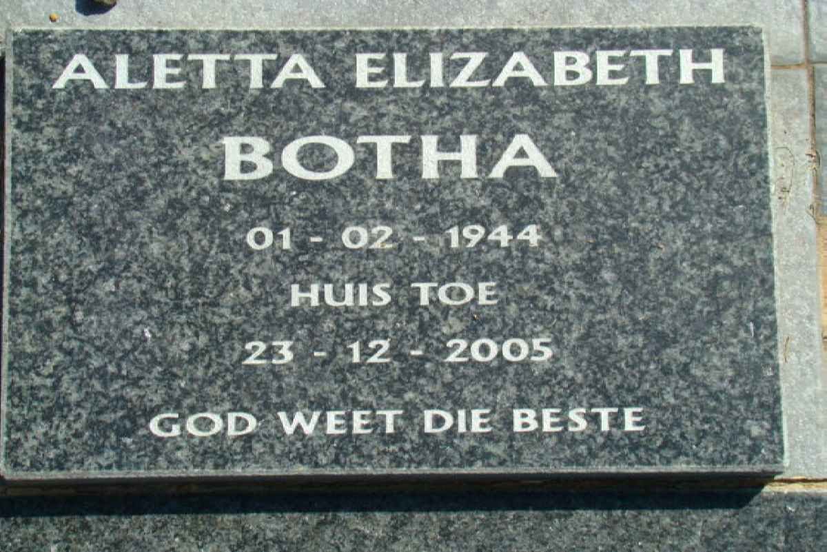 BOTHA Aletta Elizabeth 1944-2005