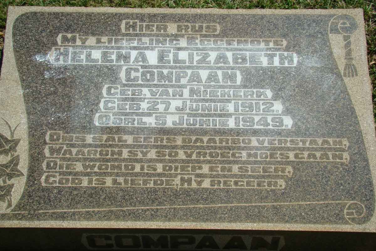 COMPAAN Helena Elizabeth nee VAN NIEKERK 1912-1949
