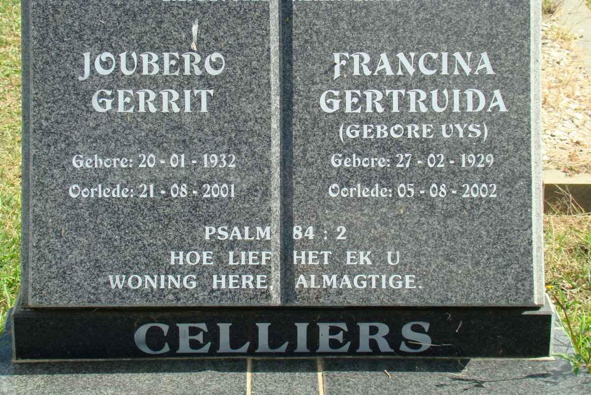 CELLIERS Joubero Gerri 1932-2001 &amp; Francina Gertruida UYS 1929-2002