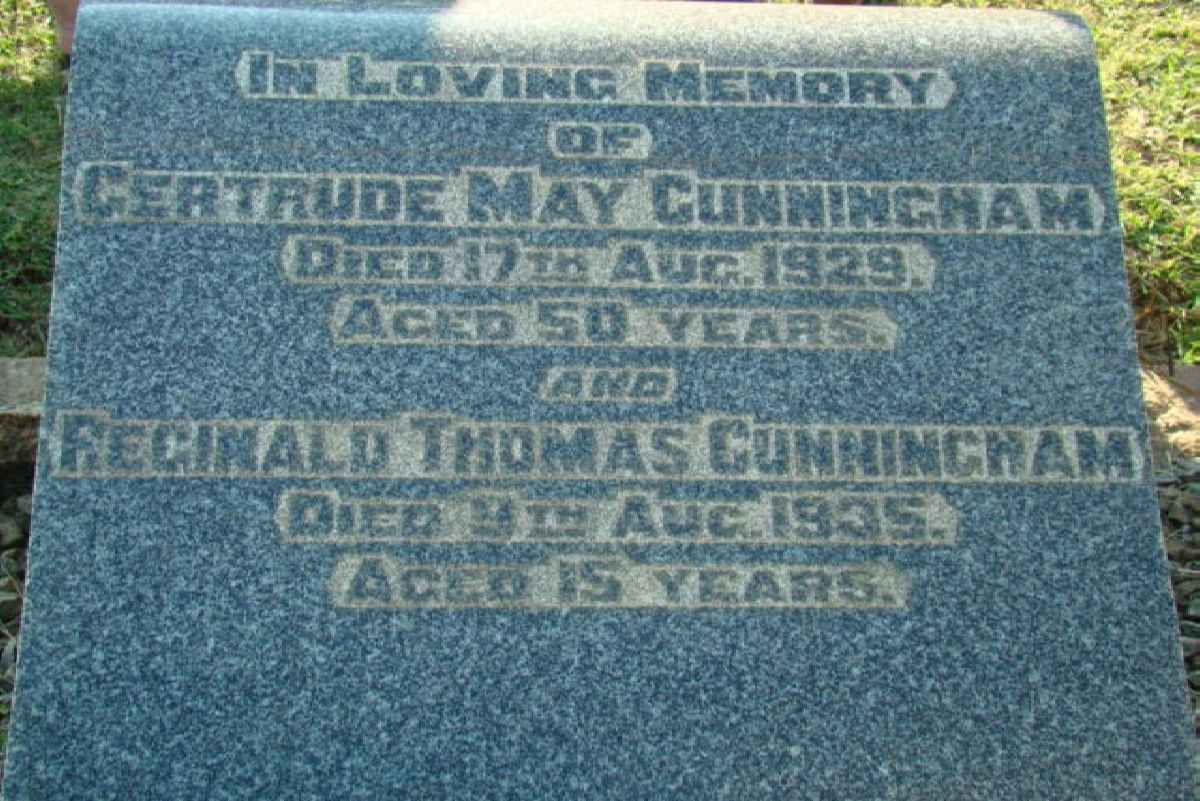 CUNNINGHAM Gertrude May -1929 :: CUNNINGHAM Reginald Thomas -1935