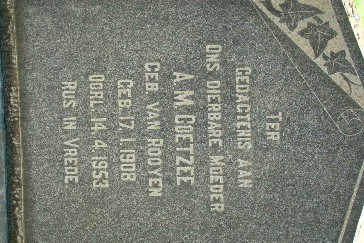 COETZEE A.M. nee VAN ROOYEN 1908-1953