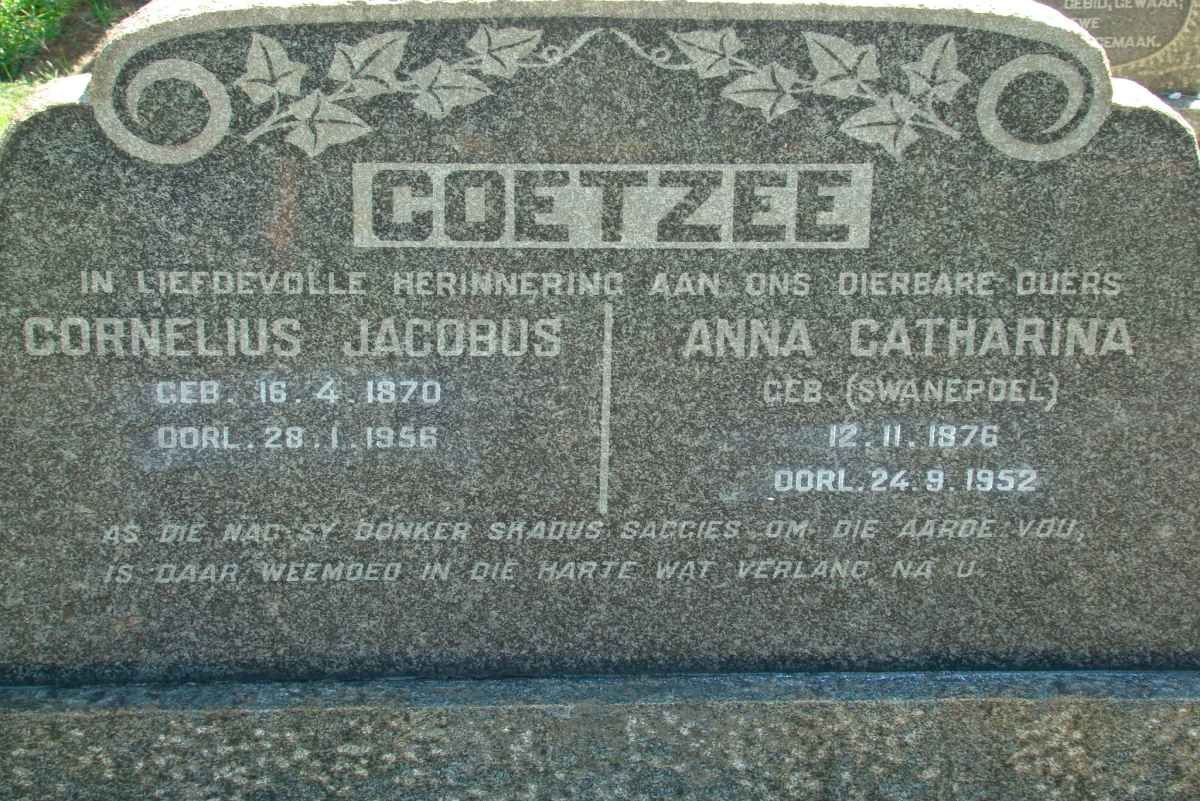 COETZEE Cornelius Johannes 1870-1956 &amp; Anna Catharina SWANEPOEL 1876-1952