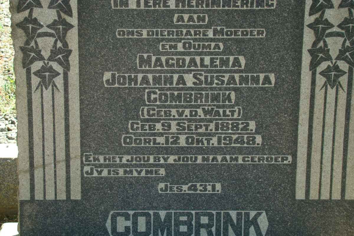 COMBRINK Magdalena Johanna Susanna nee VAN DER WALT 1882-1948