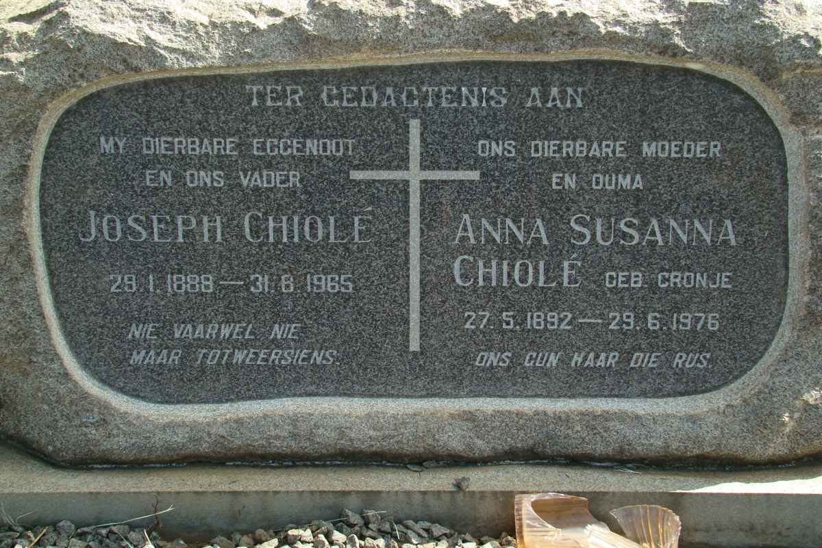 CHIOLE Joseph 1888-1965 &amp; Anna Susanna CRONJE 1892-1976