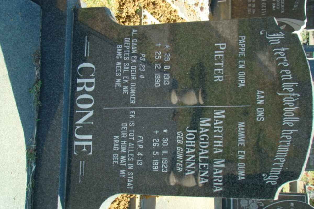 CRONJE  Pieter 1913-1990 &amp; Martha Maria Magdalena Johanna GUNTER 1923-1991