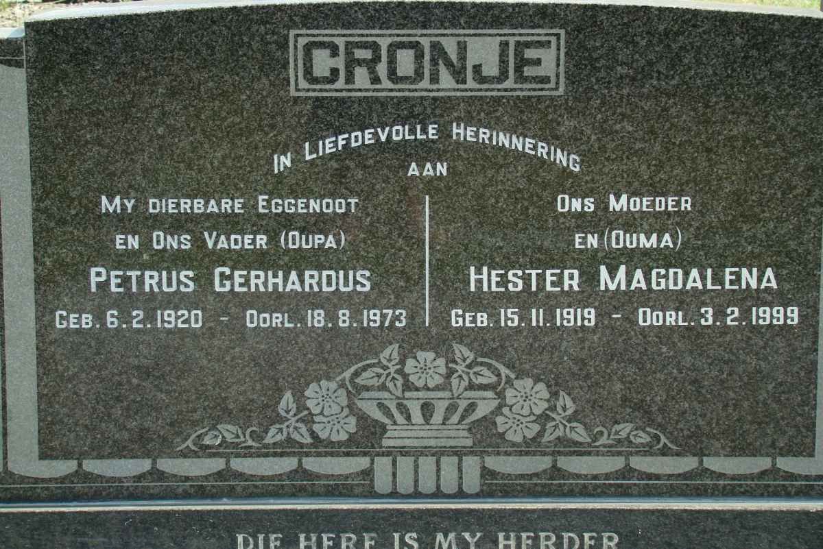 CRONJE Petrus Gerhardus 1920-1973 &amp; Hester Magdalena 1919-1999