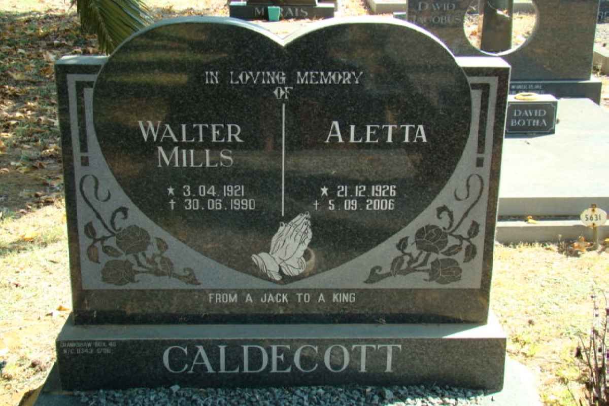 CALDECOTT Walter Mills 1921-1990 &amp; Aletta 1926-2006
