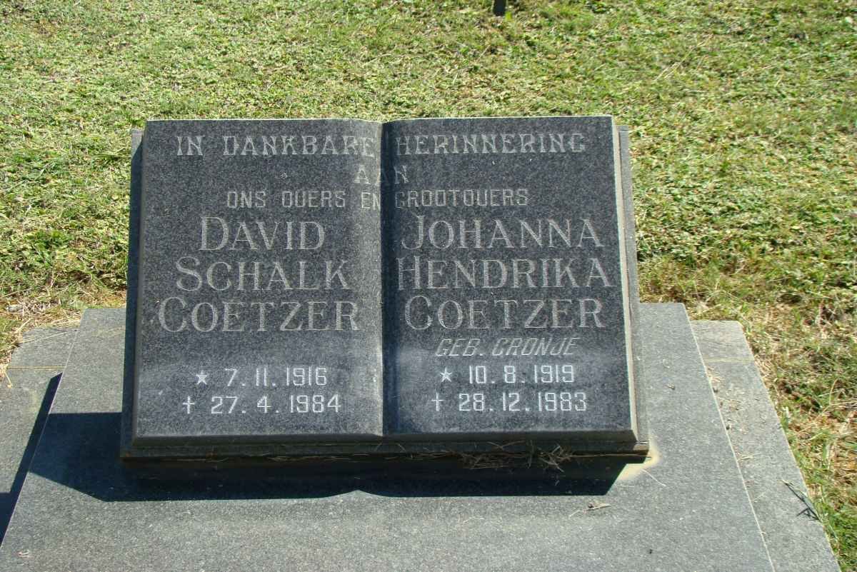 COETZER David Schalk 1916-1984 &amp; Johanna Hendrika CRONJE 1919-1983