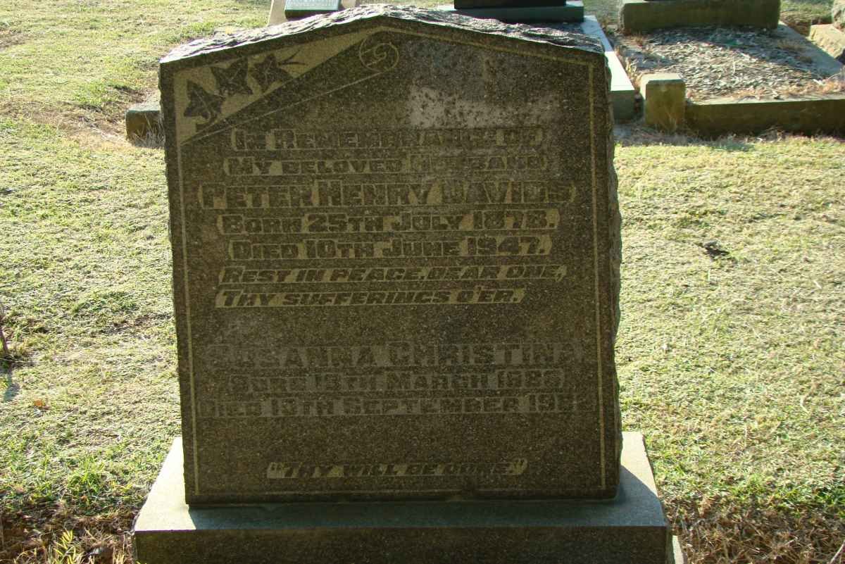 DAVIDS Peter Henry 1878-1947 &amp; Susanna Christina 1886-1982