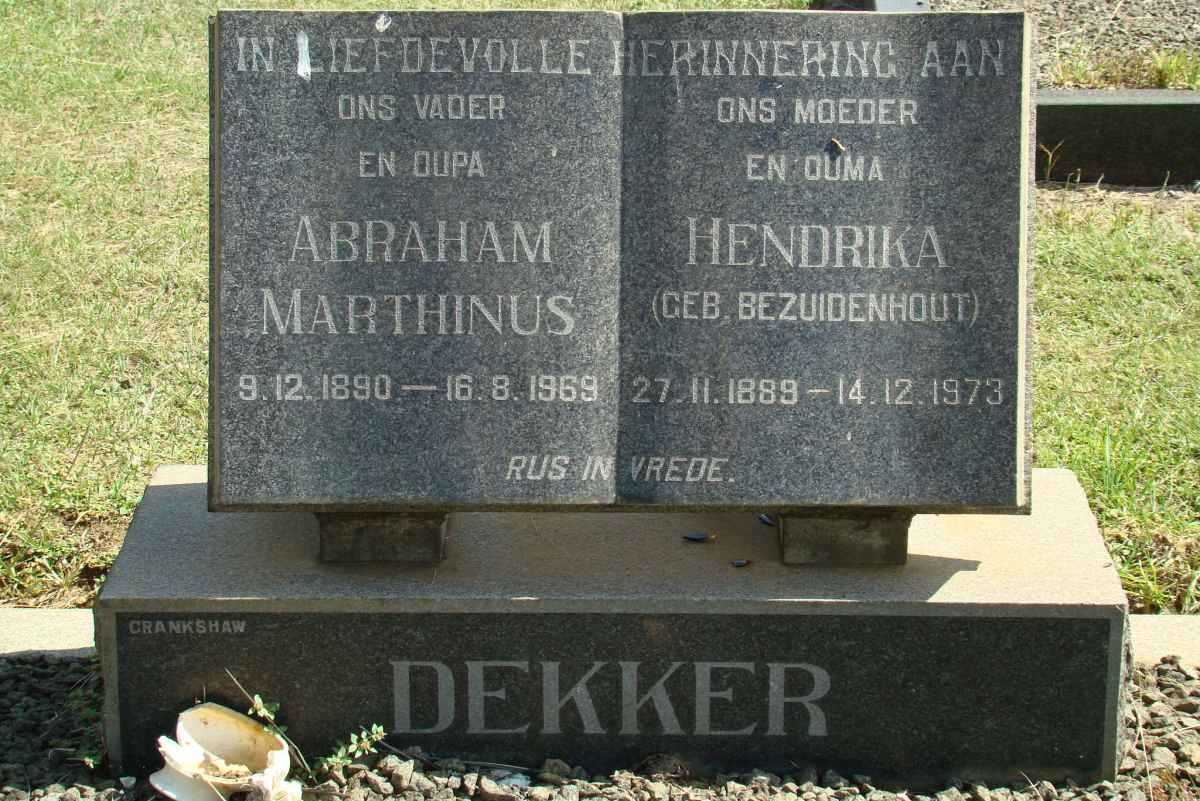 DEKKER Abraham Marthinus 1890-1969 &amp; Hendrika BEZUIDENHOUT 1889-1973