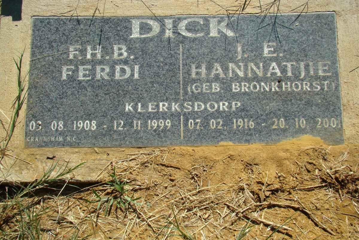 DICK F.H.B. 1908-1999 &amp; J.E. BRONKHORST 1916-2001