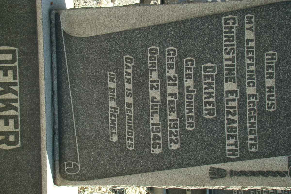 DEKKER Christine Elizabeth nee JONKER 1922-1946