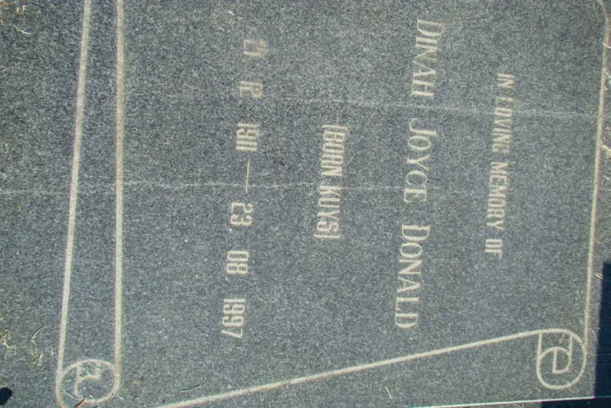 DONALD Dinah Joyce nee KUYS 1911-1997