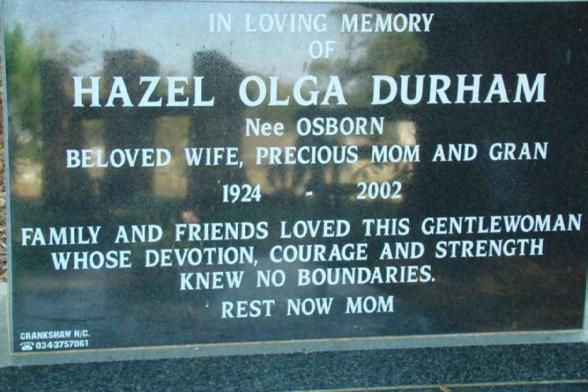 DURHAM Hazel Olga nee OSBORN 1924-2002