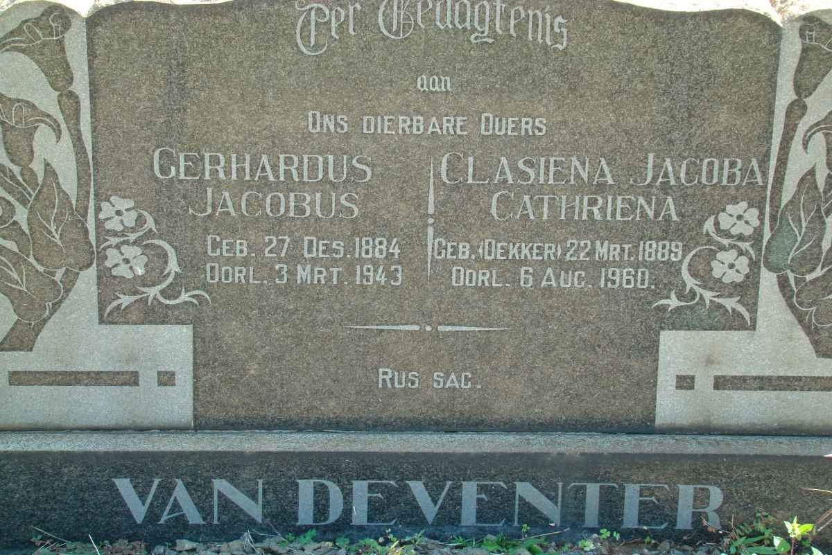 DEVENTER Gerhardus Jacobus, van 1884-1943 &amp; Clasiena Jacoba Cathriena DEKKER 1889-1960