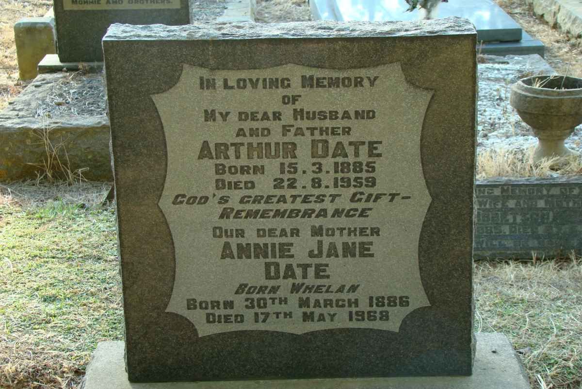 DATE Arthur 1885-1959 &amp; Annie Jane WHELAN 1886-1968