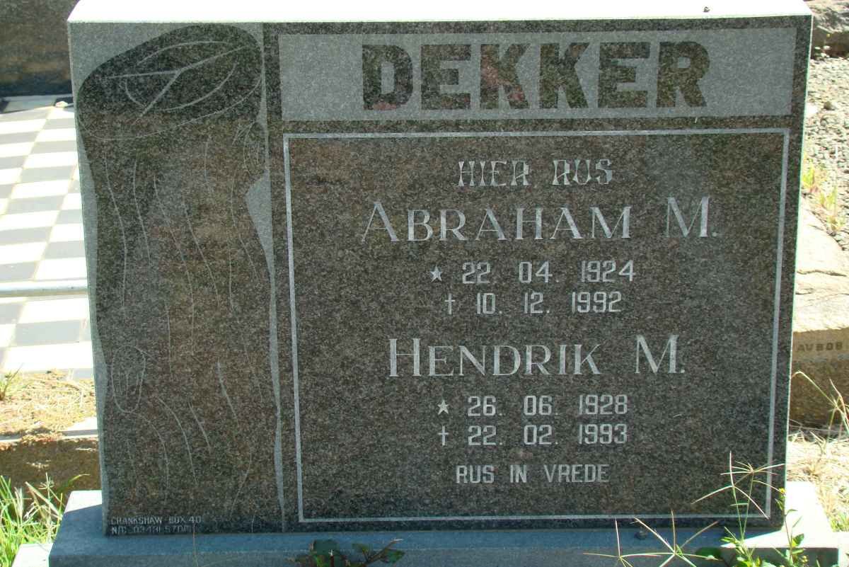 DEKKER Abraham M. 1924-1992 :: DEKKER Hendrik M. 1928-1993