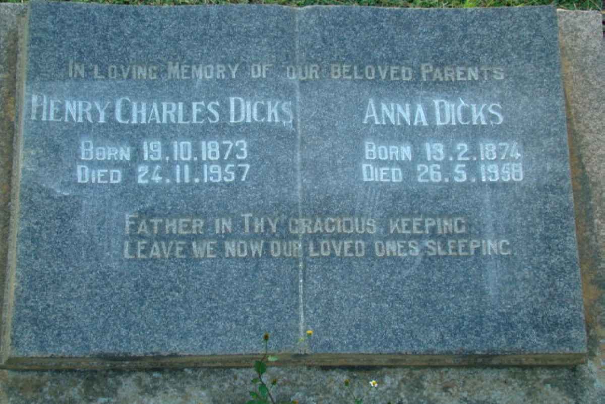 DICKS Henry Charles 1873-1957 &amp; Anna 1874-1958