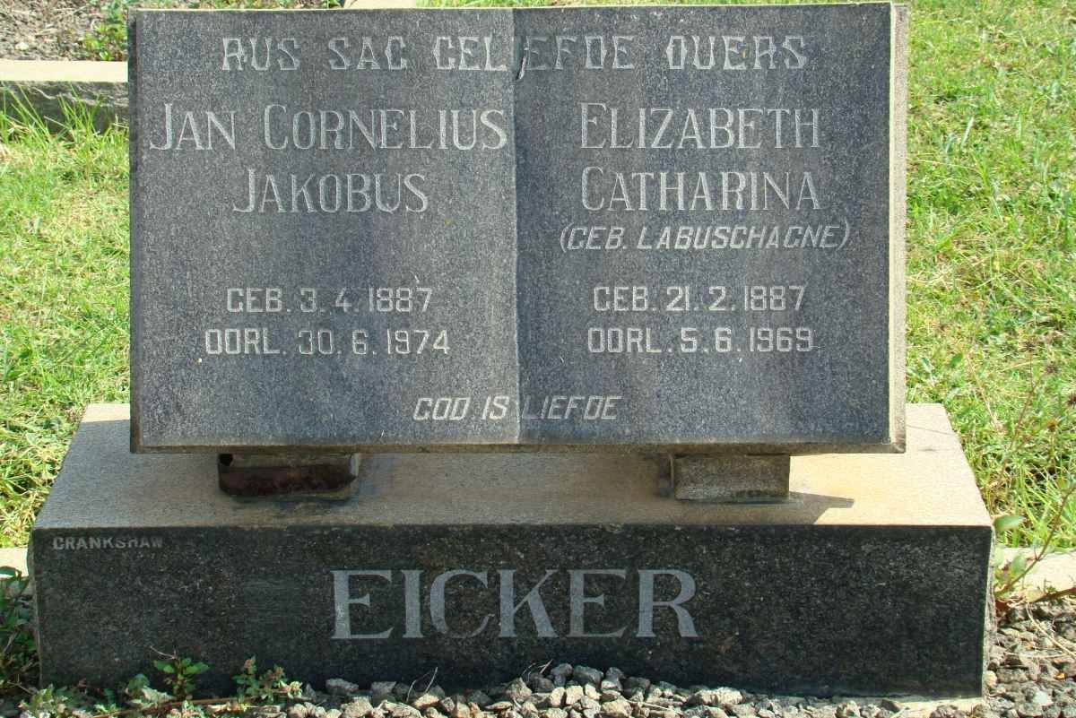 EICKER Jan Cornelius Jakobus 1887-1974 &amp; Elizabeth Catharina LABUSCHAGNE 1887-1969