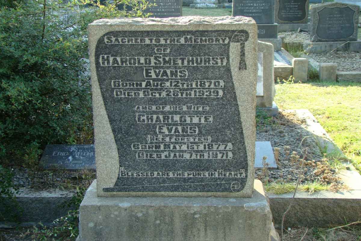 EVANS Harold Smethurst 1870-1939 &amp; Charlotte FORSTER 1877-1971