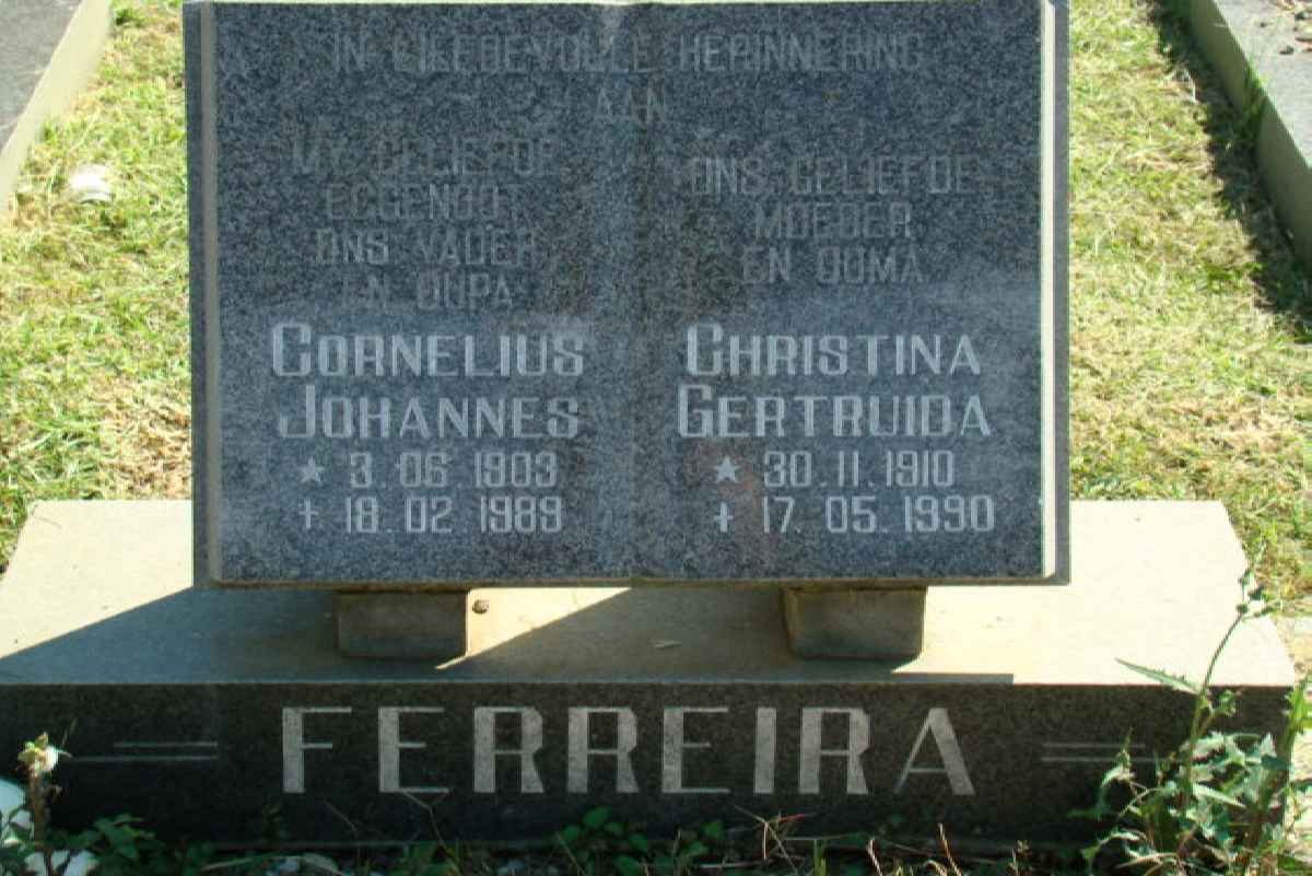 FERREIRA Cornelius Johannes 1903-1989 &amp; Christina Gertruida 1910-1990