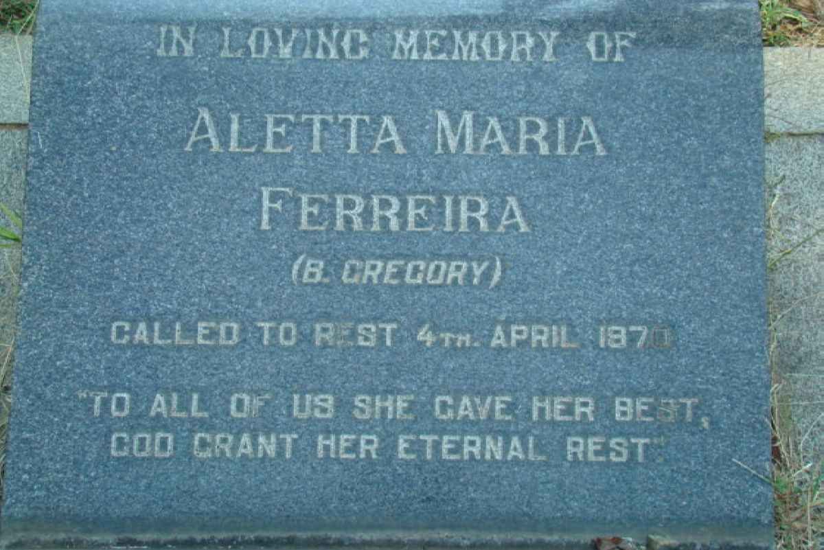 FERREIRA Aletta Maria nee GREGORY -1970