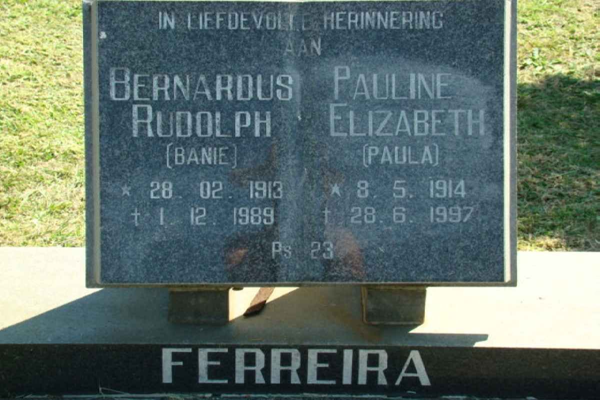 FERREIRA Gerhardus Rudolph 1913-1989 &amp; Pauline Elizabeth 1914-1997