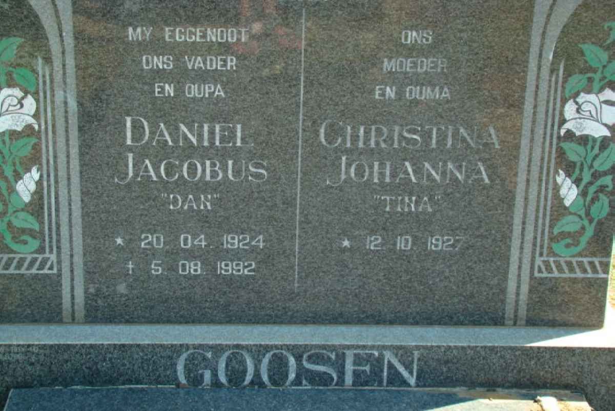GOOSEN Daniel Jacobus 1924-1992 &amp; Christina Johanna 1927-