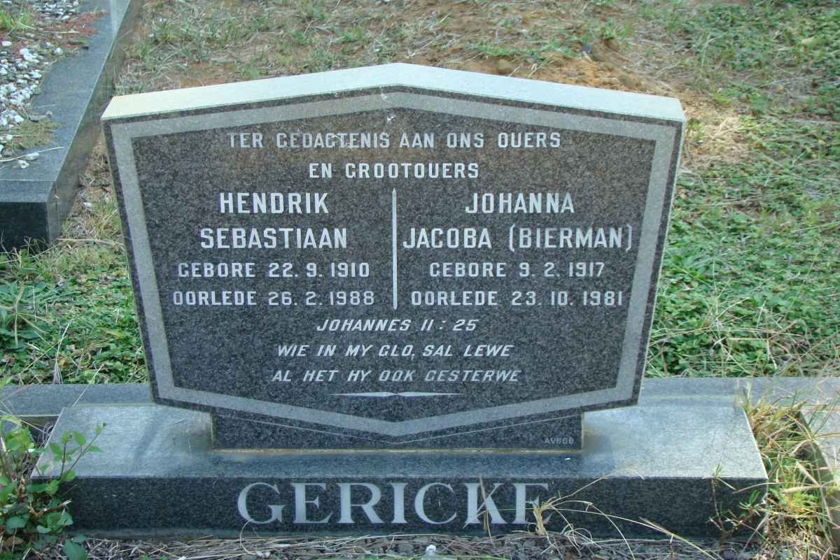 GERICKE Hendrik Sebastiaan 1910-1988 &amp; Johanna Jacoba BIERMAN 1917-1981