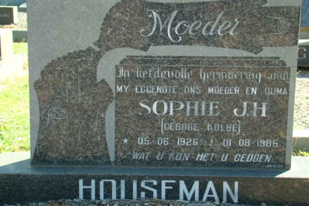 HOUSEMAN Sophie J.H. nee KOLBE 1926-1985