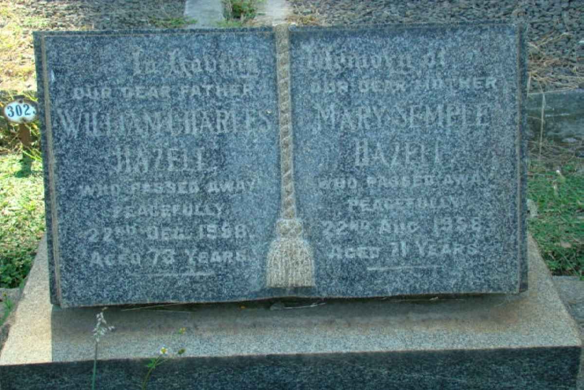 HAZELL William Charles -1958 &amp; Mary Semple -1958