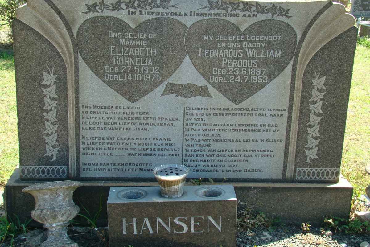 HANSEN Leonardus William Perodus 1897-1953 &amp; Elizabeth Cornelia 1902-1975