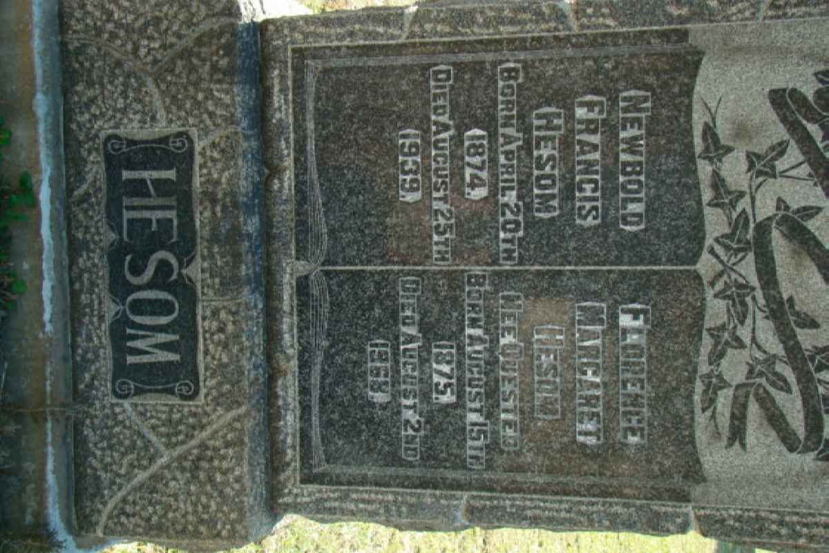 HESOM Newbold Francis 1874-1939 &amp; Florence Margaret QUESTED 1875-1968