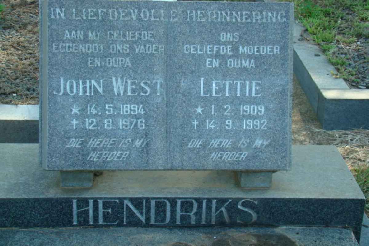 HENDRIKS John West 1894-1976 &amp; Lettie 1909-1992