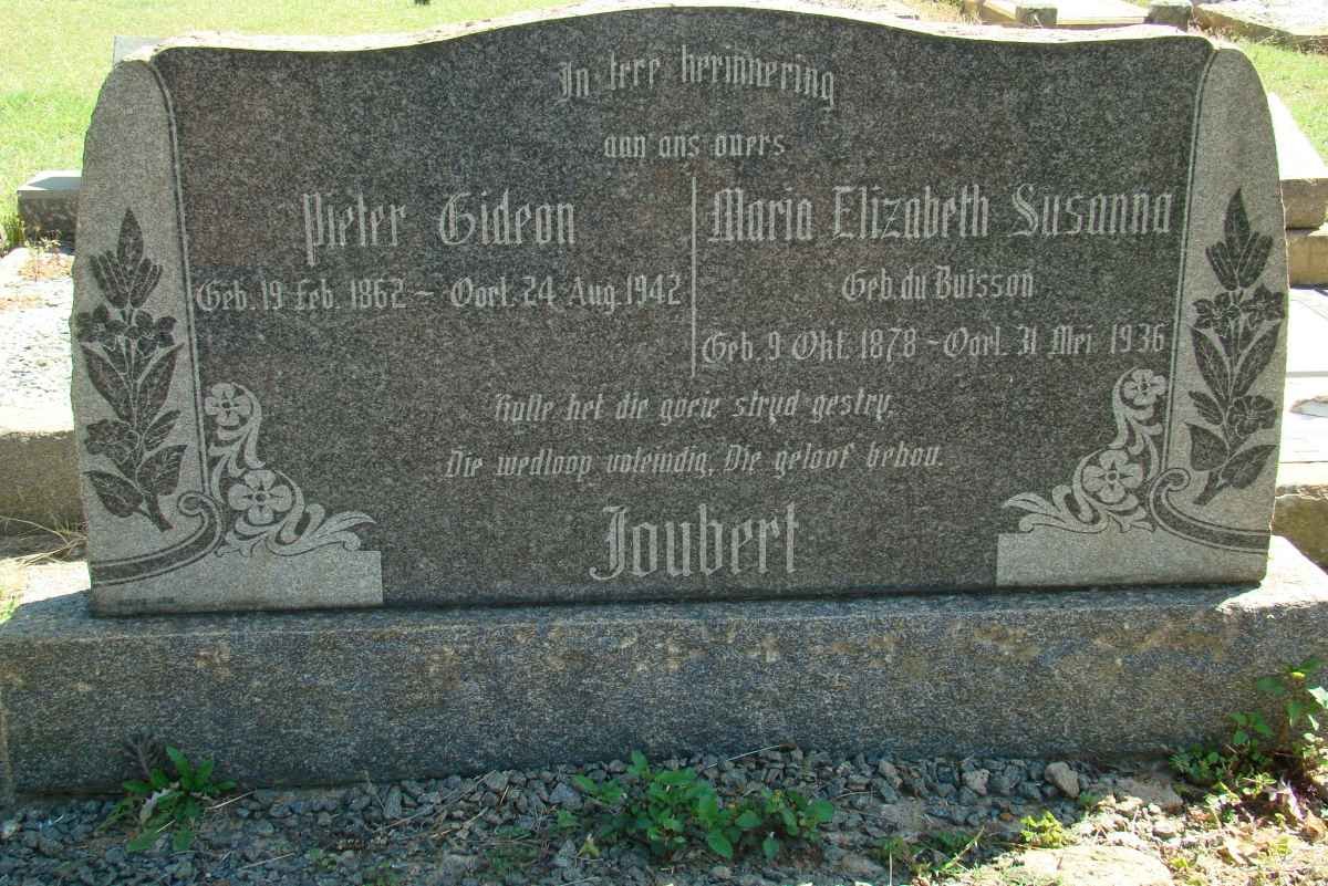 JOUBERT Pieter Gideon 1862-1942 &amp; Maria Elizabeth Susanna DU BUISSON 1878-1936
