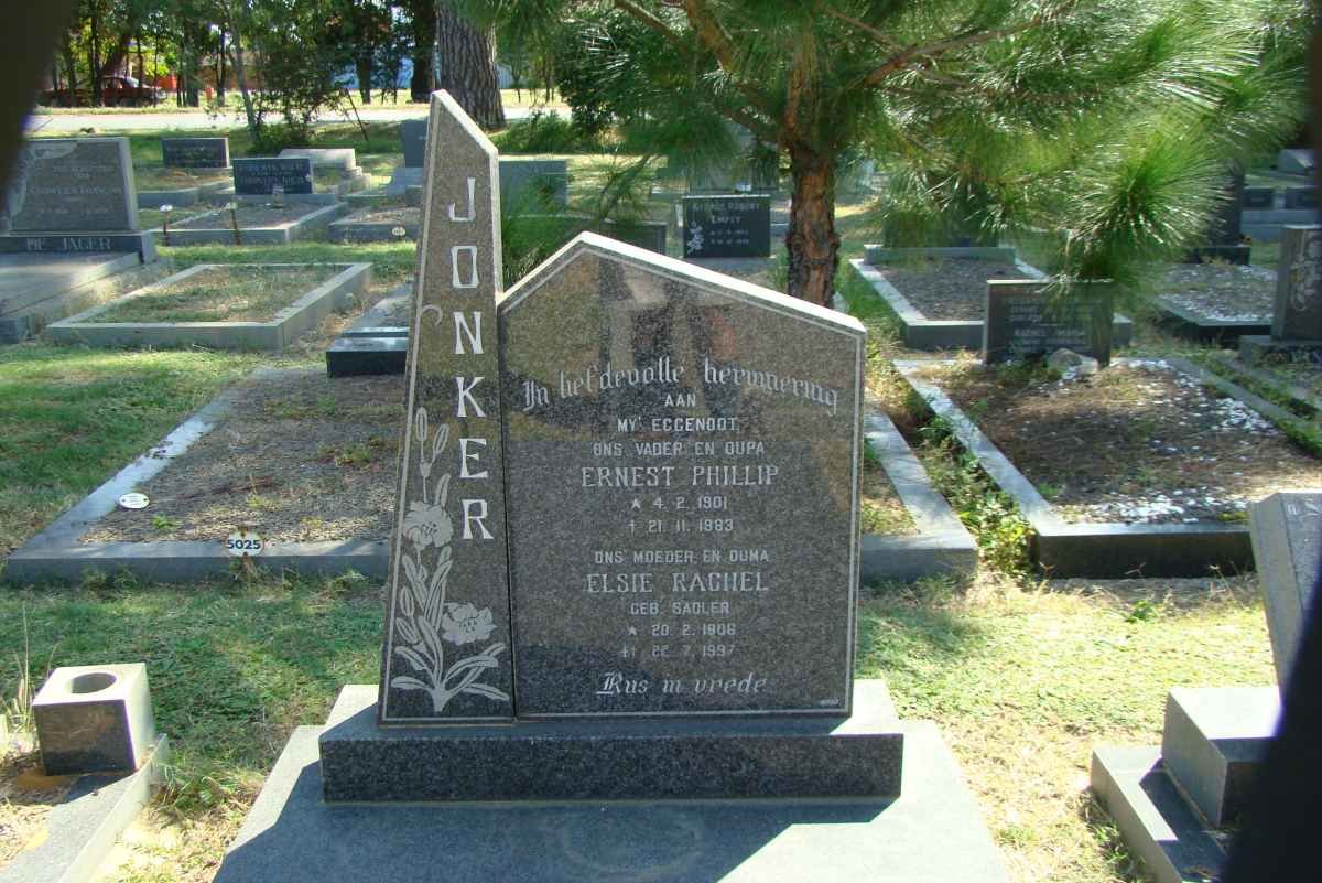 JONKER Ernest Phillip 1901-1983 &amp; Elsie Rachel SADLER 1906-1997