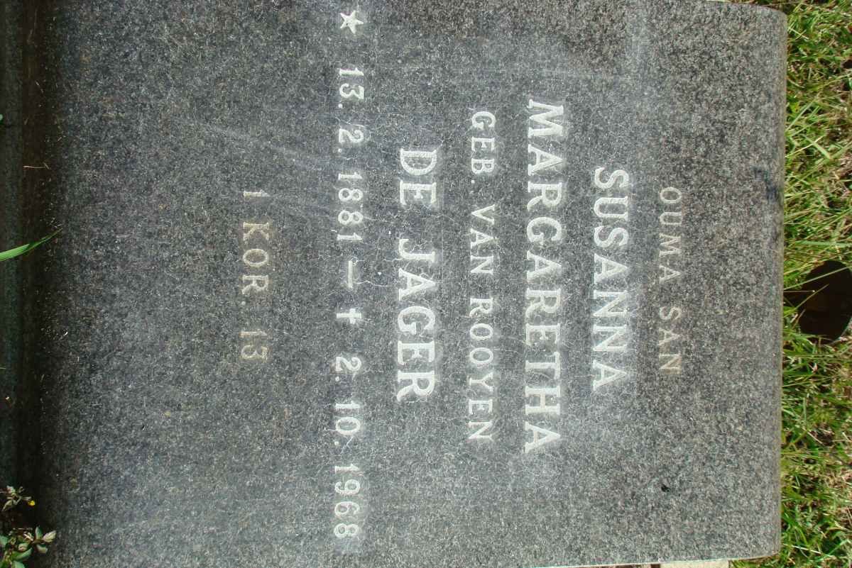 JAGER Susanna Margaretha, de nee VAN ROOYEN 1881-1968