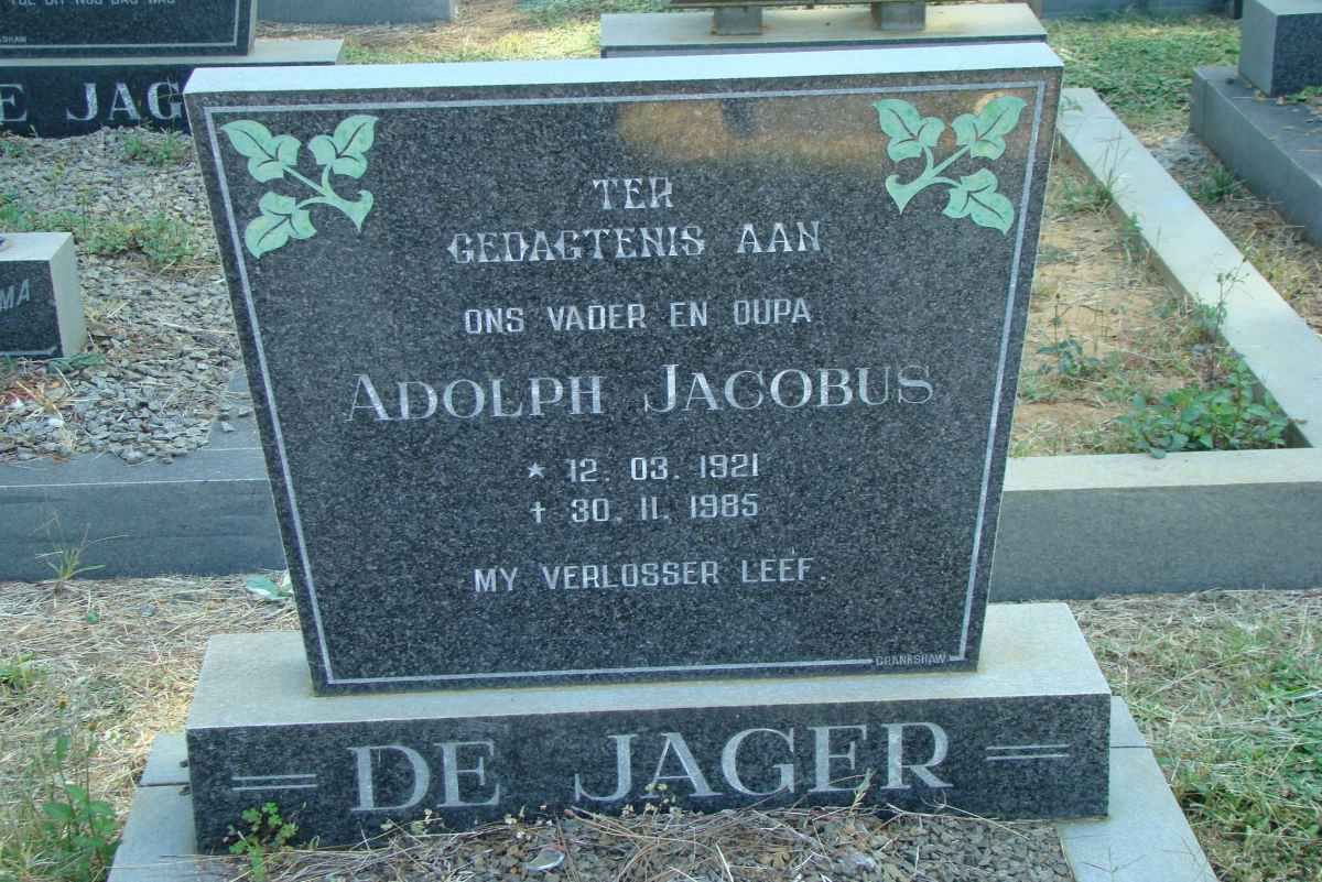JAGER Adolph Jacobus, de 1921-1985