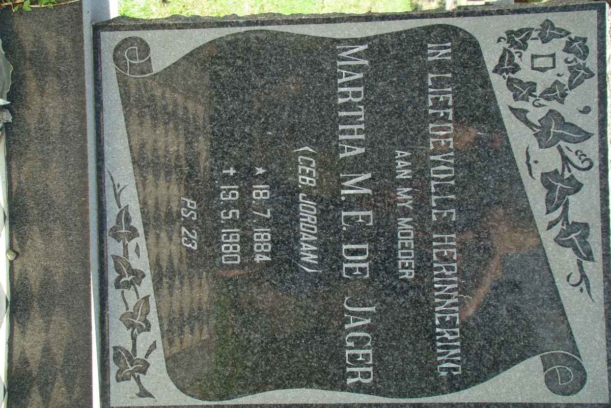 JAGER Martha M.E., de nee JORDAAN 1884-1980